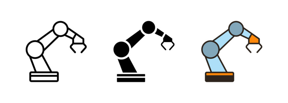 Robotic arm icon. Industrial robot icons for automation technology in manufacturing. Transparent PNG and vector illustration