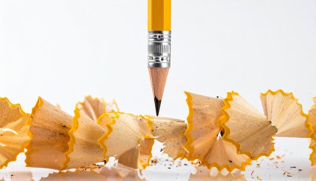 Sharpened pencil with curled shavings forming delicate spiral patterns