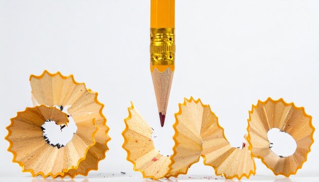 Sharpened pencil with curled shavings forming delicate spiral patterns