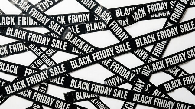 Abstract background pattern of overlapping black ribbons with black friday sale text