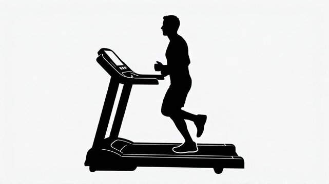 Looping Animation Silhouette of a Man Running on a Treadmill for Fitness and Cardio Exercise at the Gym