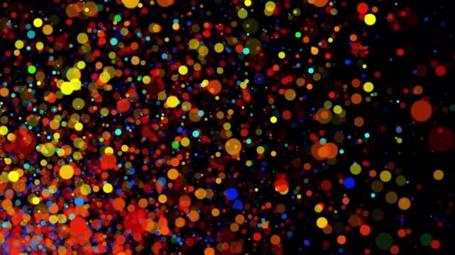 colorful bokeh lights with abstract  red green blue yellow  and purple glowing waves, blurred circular light effects, modern motion graphics in After Effects, black background, seamless 4K 