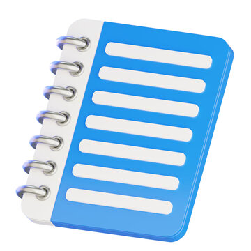 3D rendering blue spiral notebook icon for taking notes memo schedule app