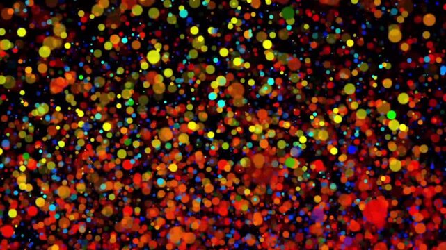 Abstract vibrant  red green blue yellow  purple light waves with colorful blurred bokeh circles, soft glowing lens flare background, motion graphics in After Effects on black background, seamless 4K