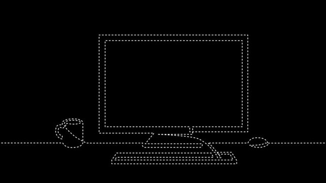 Continuous One Line Drawing Computer Desk Workspace Animation Set Bundle