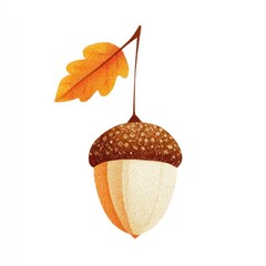 Obraz premium Autumn acorn with orange leaf.