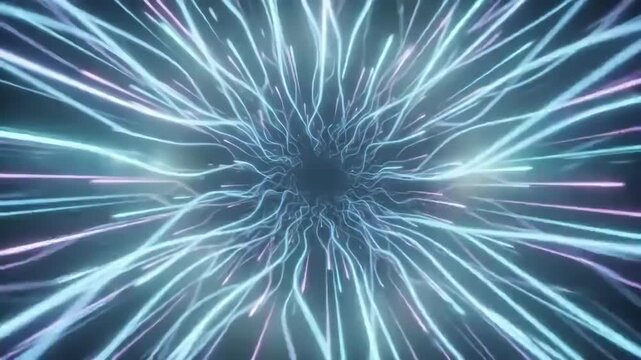 Abstract motion of glowing energy lines rushing forward through dark space representing continuous progress and future technology acceleration