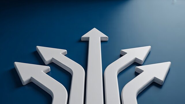 Multiple directional arrows representing business strategy and decision making