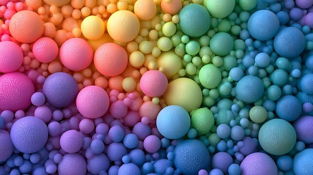 Abstract background of colorful textured spheres in a rainbow gradient. Use for vibrant creative design and digital.