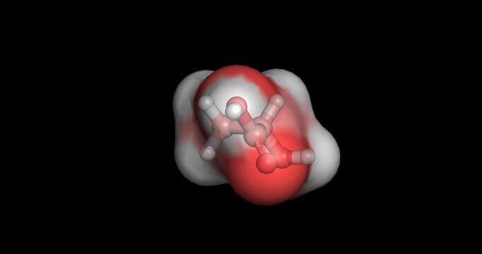 Lactic acid, cellular energy metabolite for muscle fatigue and skincare research, 3D molecule spinning, 4K