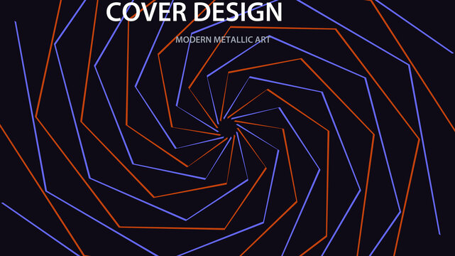 Modern Metallic Art Spiral Cover Design - Abstract Geometric Polygon Vortex Poster Template