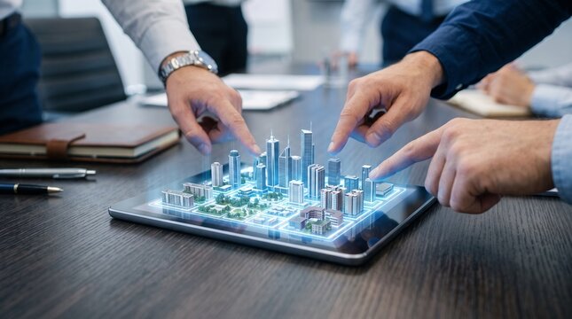 Business Professionals Planning Smart City Using Digital Tablet