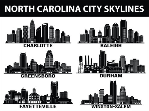 North Carolina city skylines in black