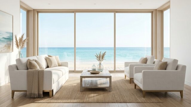 Luxury Coastal Living Room with Bright Ocean Views