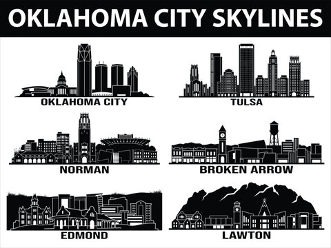 Black city skylines of Oklahoma urban areas