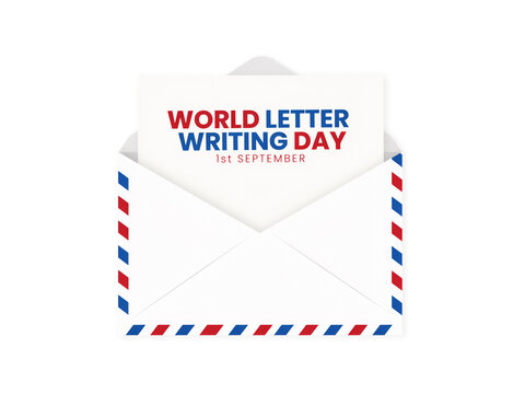 World letter writing day celebration concept with note inside traditional airmail envelope communication correspondence stationery delivery shipping