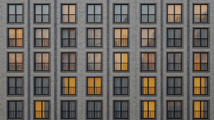 Fototapeta premium Residential apartment building facade with repeating windows and modern urban architecture