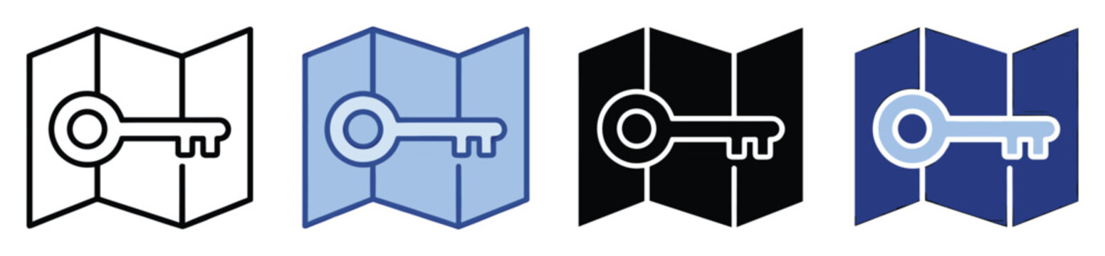 Set of map key icons for location access, discovery, security, and navigation applications