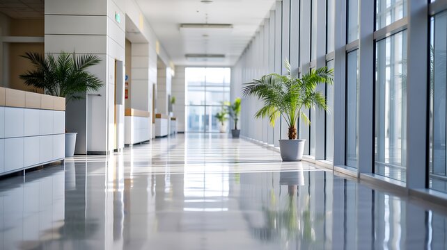 Modern corporate office lobby with bright interior and elegant architectural design
