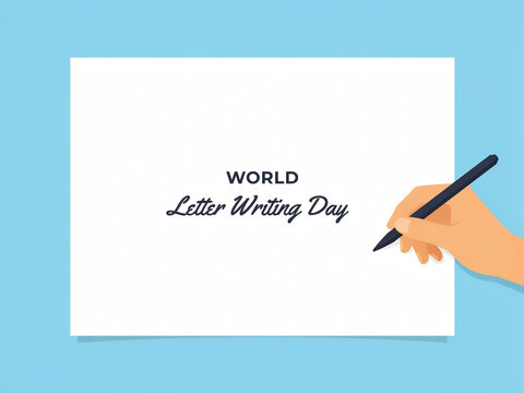 Person writing world letter writing day title on white paper sheet with black ballpoint pen communication stationery creative calligraphy signature document business