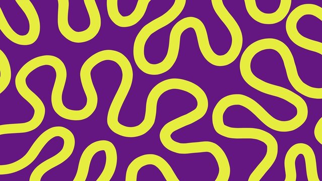 Groovy Y2K Abstract Seamless Pattern with Yellow Wavy Lines on Purple Background for textile print, packaging, wrapping paper, web. Psychedelic Trippy Neon Liquid Wave Line Art Vector Illustration. 