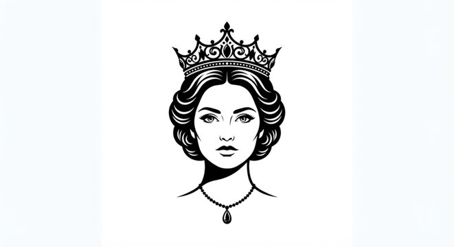 Elegant Queen with Crown and Necklace Vector Illustration
