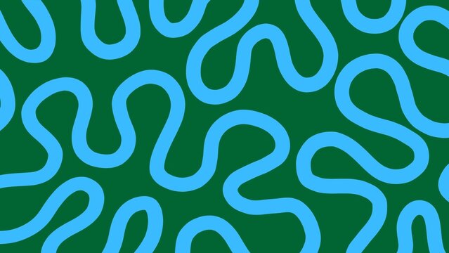 Trendy groovy wavy meandering line vector art background. Fun line doodle seamless pattern, wallpaper design. Abstract organic squiggle line seamless pattern on green background. 