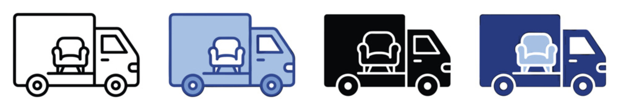 Set of moving truck icons for furniture delivery and relocation service applications or websites