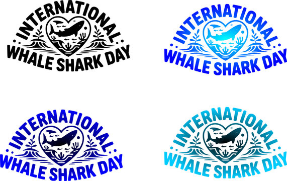 International Whale Shark Day Silhouette Badge Set with Heart Frame, Whale Shark, and Ocean Waves