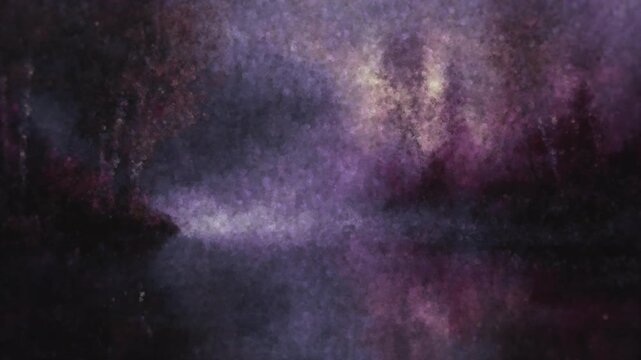Abstract Purple Misty Forest Landscape Oil Painting Background Loop Video