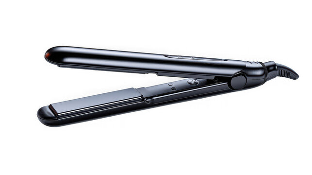 Black hair straightener isolated with appliance accessory equipment on transparent background