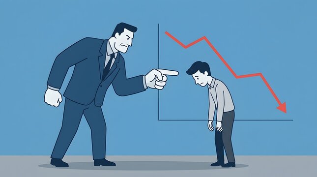Frustrated manager scolding worker over failing company business chart