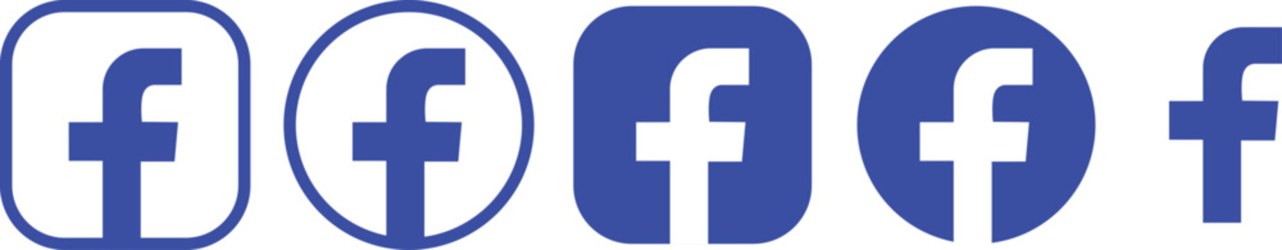 Facebook social media logo and app icon set. Popular networking service button and brand symbol collection. Digital communication platform vector illustration for online sharing. Modern blue and black