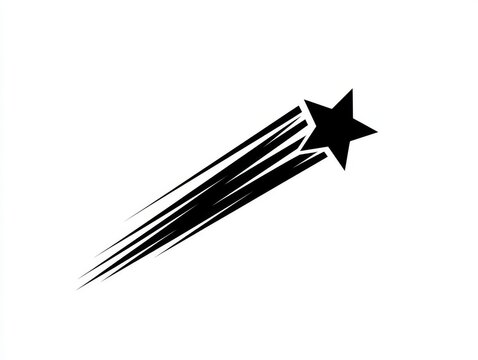 Abstract meteoroid falling with dynamic motion lines, minimalist black star icon, white clean background, elegant space themed vector design style.