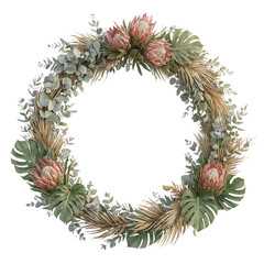 Fototapeta premium Wreath floral decor flower arrangement isolated on a transparent background for elegant wedding design and festive greeting card invitations