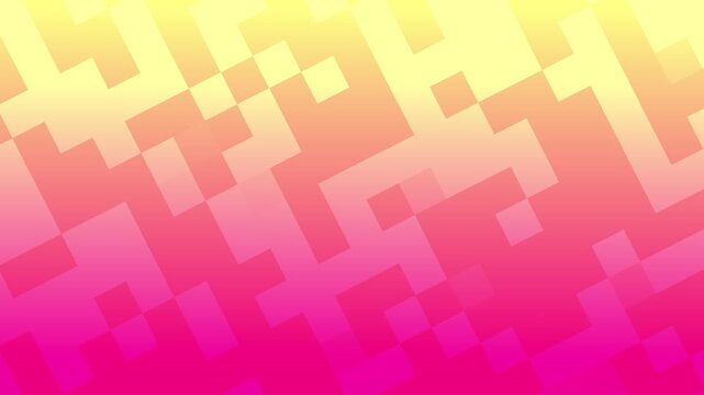 Vibrant yellow, peach, and pink abstract pixel background with glitch geometric block pattern, digital square technology texture, and soft warm gradient