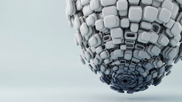 Abstract 3d render of a spherical object with layered rounded squares and gradient blue tones image