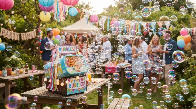 Outdoor Birthday Celebration Filled With Bubbles and Balloons