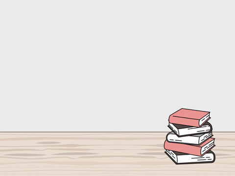 Stacked books on wooden table background illustration