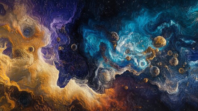 Vibrant Digital Canvas of Swirling Nebulae and Celestial Bodies