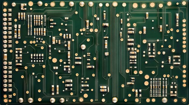 Detailed Close-Up of Green Circuit Board with Components and Traces