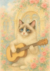 Fototapeta premium Whimsical cat playing guitar