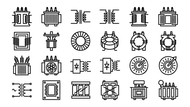 Electronic Components and Microchip Line Icon Set