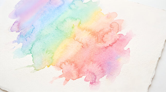 Colorful watercolor wash background, blending rainbow pastel colors, soft wet-on-wet paint texture, bright artistic bleed effect, clean off-white background