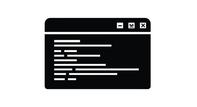 Window Interface Silhouette With Code Lines Flat Black And White