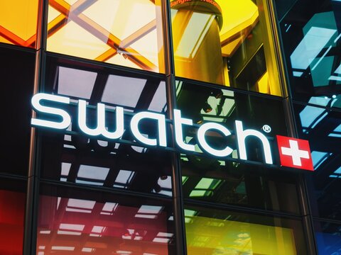 Swatch shop logo sign storefront International Swiss watch company : Bangkok, Thailand - Jul 17, 2026