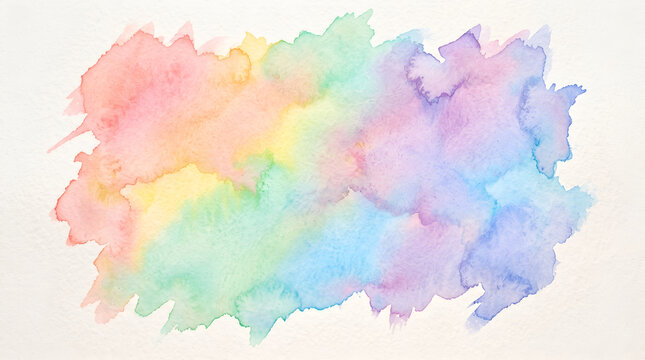 Colorful watercolor wash background, blending rainbow pastel colors, soft wet-on-wet paint texture, bright artistic bleed effect, clean off-white background