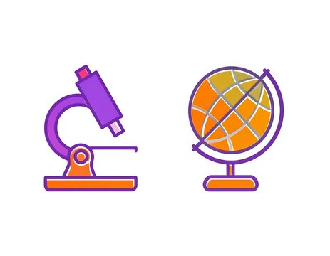 Science Education Icons Microscope Globe.
