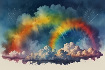 Obraz premium A rainbow appearing beneath a cumulonimbus cloud