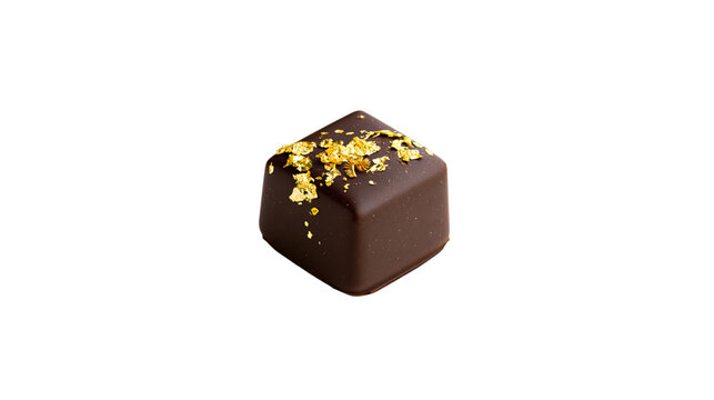 Luxurious dark chocolate truffle with edible gold leaf, isolated on a transparent background, a decadent gourmet treat for special occasions